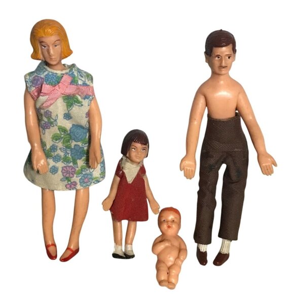 Vintage Marx Dollhouse Family Rubber Mom Dad Child Baby Bendable Poseable 2"- 5" - Picture 1 of 16
